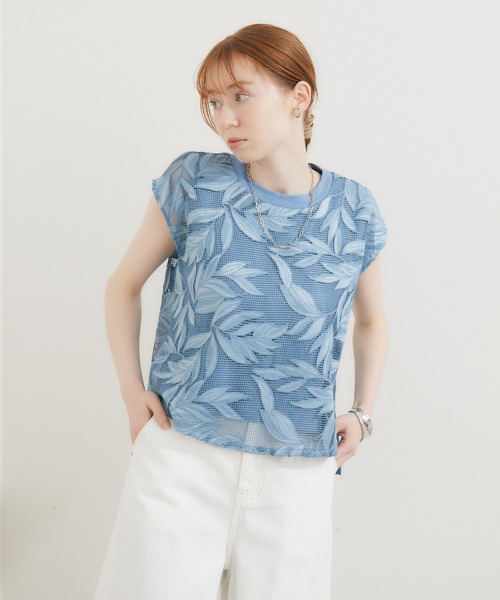 malla（マーラ）の「malla メッシュレース天竺プルオーバー（Tシャツ/カットソー・レディース・ホワイト/ブルー・FREE）」の14枚目の写真