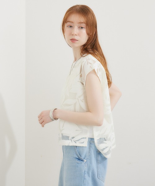 malla（マーラ）の「malla メッシュレース天竺プルオーバー（Tシャツ/カットソー・レディース・ホワイト/ブルー・FREE）」の8枚目の写真