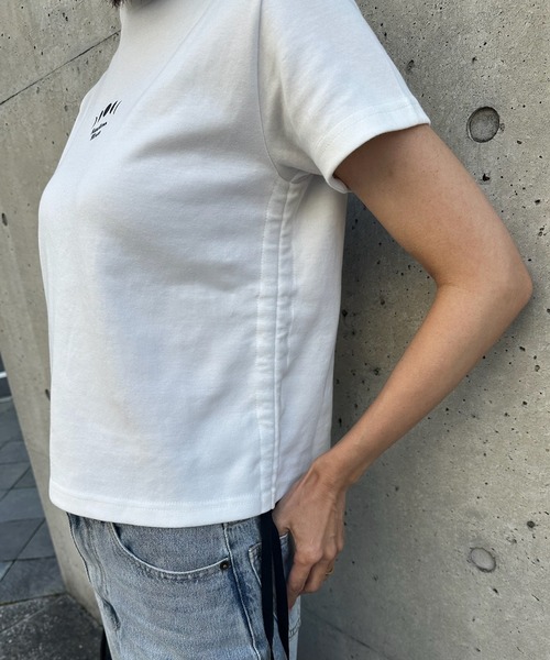 sandlessmoon(サンドレスムーン)の「サイドリボンTシャツ(Tシャツ/カットソー・レディース・ピンク/ホワイト・FREE)」の13枚目の写真