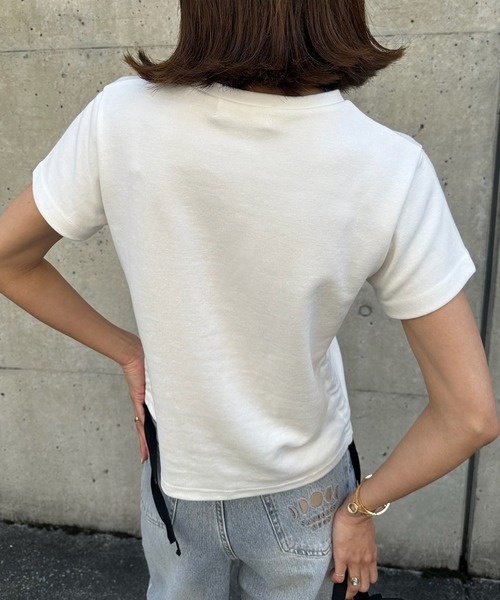 sandlessmoon(サンドレスムーン)の「サイドリボンTシャツ(Tシャツ/カットソー・レディース・ピンク/ホワイト・FREE)」の14枚目の写真