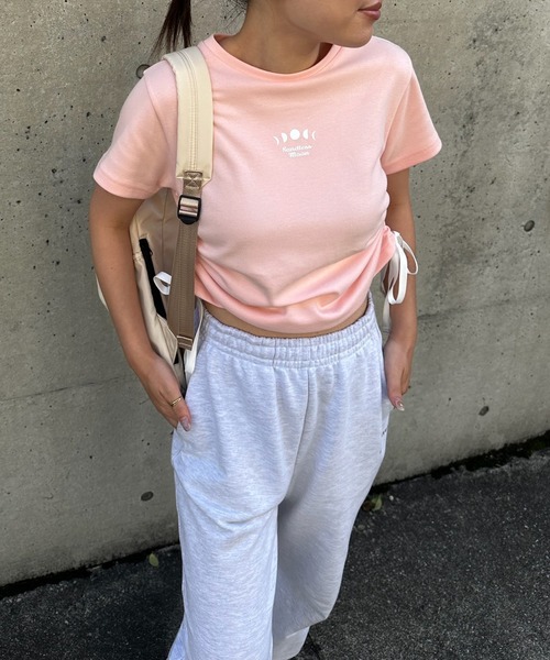 sandlessmoon(サンドレスムーン)の「サイドリボンTシャツ(Tシャツ/カットソー・レディース・ピンク/ホワイト・FREE)」の10枚目の写真