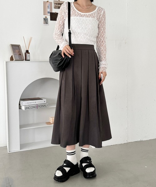 CLEA(クレア)の「ミディ丈プリーツスカート(スカート・レディース・グレー/ブラック・FREE)」の8枚目の写真