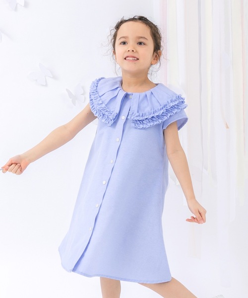 panpantutu（パンパンチュチュ）の「フリルカラーシャツワンピ(80-100cm)（ワンピース・キッズ・ライトブルー/ラベンダー・90cm/80ｃｍ/100cm）」の2枚目の写真
