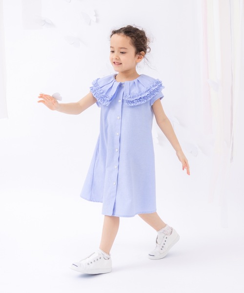 panpantutu（パンパンチュチュ）の「フリルカラーシャツワンピ(80-100cm)（ワンピース・キッズ・ライトブルー/ラベンダー・90cm/80ｃｍ/100cm）」の3枚目の写真