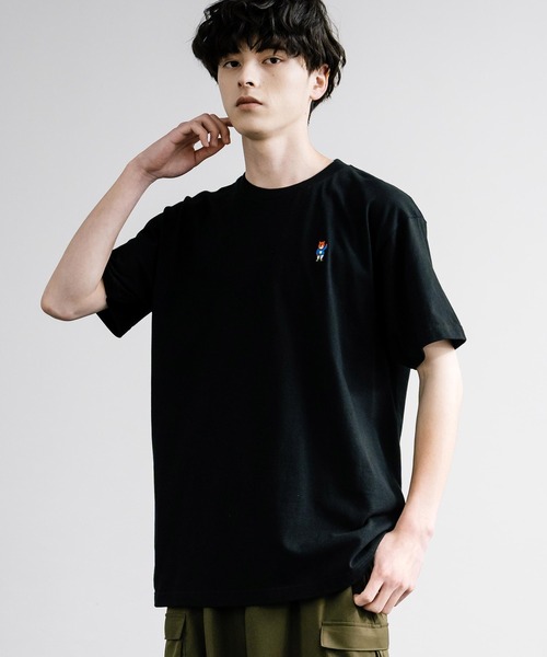 Rocky Monroe(ロッキーモンロー)の「ワンポイントクマ刺繍半袖Tシャツ(Tシャツ/カットソー・メンズ・ネイビー/ブラック/ホワイト・M/L/XL)」の1枚目の写真