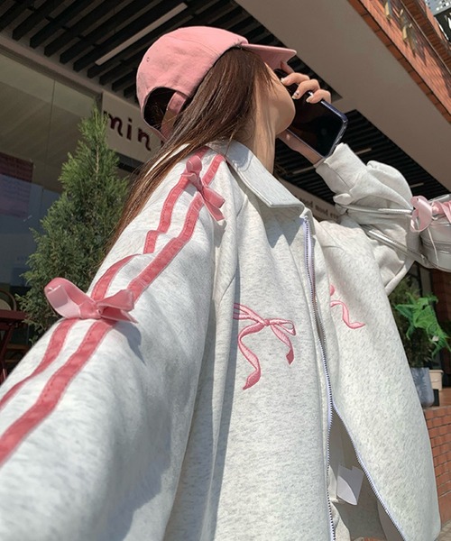 lilful（リルフル）の「セットアップ リボン付き ラインジャージ / スカート（ジャージ・レディース・ピンク/ブルー・S/M/L）」の6枚目の写真
