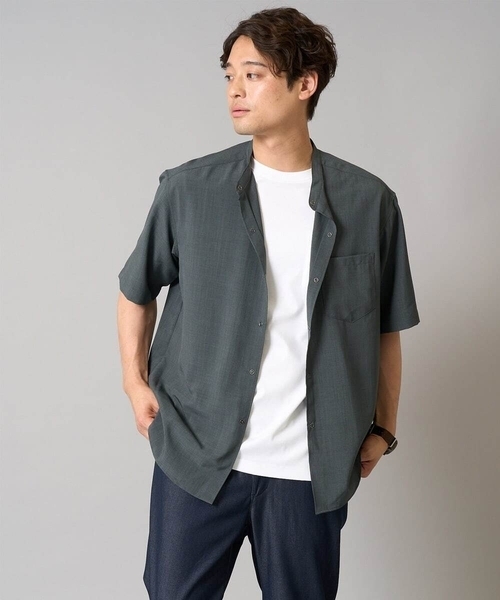 a.v.v(アーヴェヴェ)の「【接触冷感】バンドカラーシャツ 5分袖(セットアップ可)リライトシリーズ3(シャツ/ブラウス・メンズ・ブルー/チャコールグレー/モカ・46/50/48)」の1枚目の写真