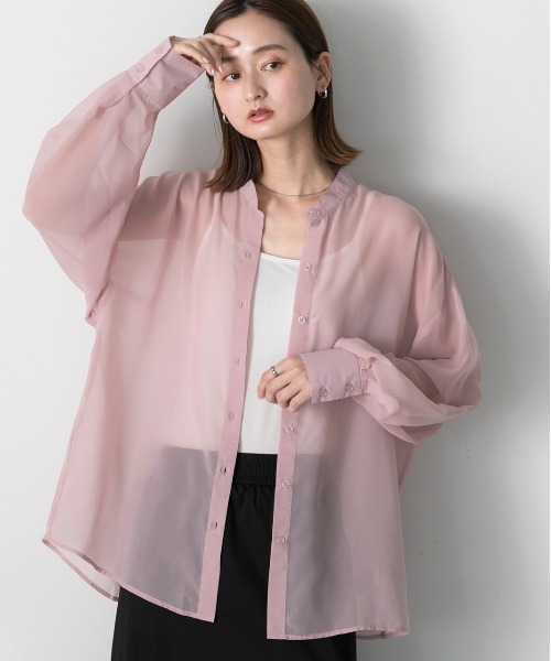 ad thie（アドティエ）の「バンドカラー オーバーサイズシアーシャツ（シャツ/ブラウス・レディース・ブラック/オフホワイト/ブルー/ライトグレー/ピンク・FREE）」の18枚目の写真