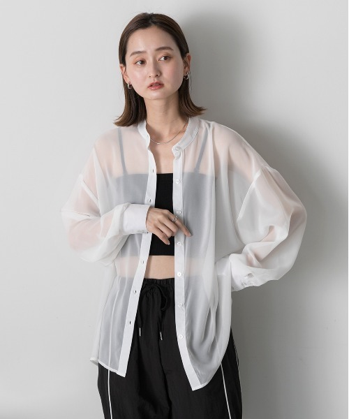 ad thie（アドティエ）の「バンドカラー オーバーサイズシアーシャツ（シャツ/ブラウス・レディース・ブラック/オフホワイト/ブルー/ライトグレー/ピンク・FREE）」の12枚目の写真