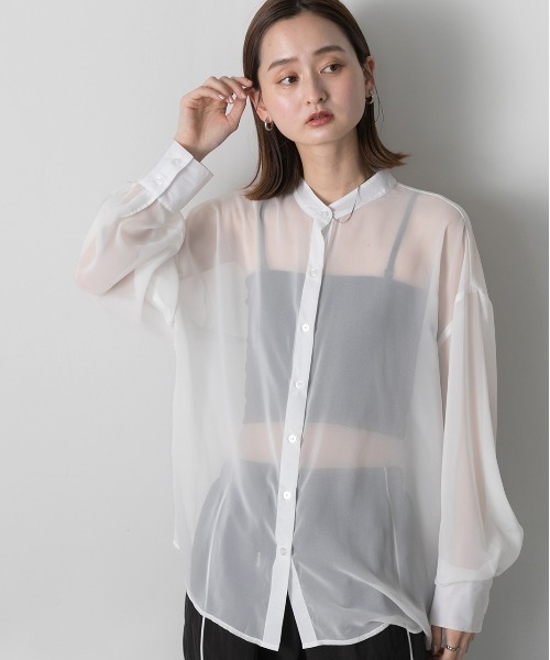 ad thie（アドティエ）の「バンドカラー オーバーサイズシアーシャツ（シャツ/ブラウス・レディース・ブラック/オフホワイト/ブルー/ライトグレー/ピンク・FREE）」の10枚目の写真