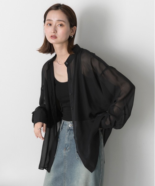 ad thie（アドティエ）の「バンドカラー オーバーサイズシアーシャツ（シャツ/ブラウス・レディース・ブラック/オフホワイト/ブルー/ライトグレー/ピンク・FREE）」の8枚目の写真