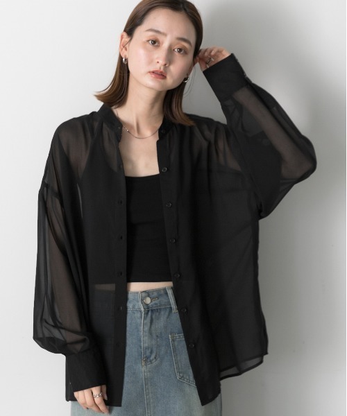 ad thie（アドティエ）の「バンドカラー オーバーサイズシアーシャツ（シャツ/ブラウス・レディース・ブラック/オフホワイト/ブルー/ライトグレー/ピンク・FREE）」の7枚目の写真