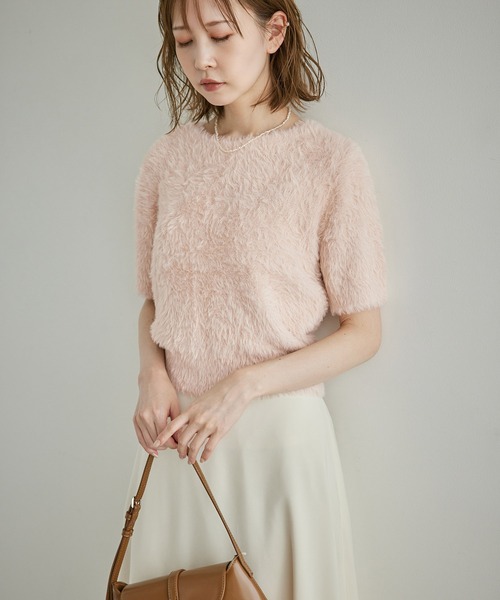 ROPE' PICNIC(ロペピクニック)の「ショートフェザー半袖ニットプルオーバー(ニット/セーター・レディース・サックスブルー/ブラウン/ライトグレー/ピンク系その他2・38)」の10枚目の写真