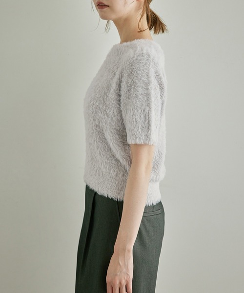 HONEY·MEW グレー 半袖ニット F ROPE' PICNIC（ロペピクニック）の「ショートフェザー半袖ニットプル
