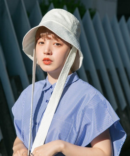 KBF（ケイビーエフ）の「リボン付きチェックバケットHAT（ハット・レディース・ホワイト/ブラック/オレンジ系その他・ONE）」の5枚目の写真