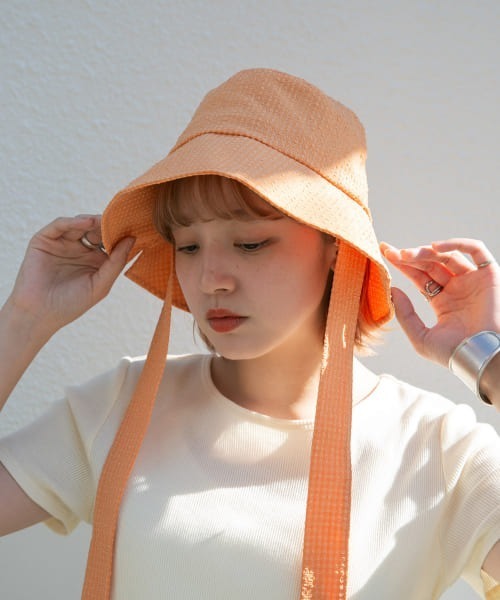 KBF（ケイビーエフ）の「リボン付きチェックバケットHAT（ハット・レディース・ホワイト/ブラック/オレンジ系その他・ONE）」の9枚目の写真