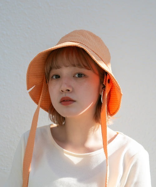 KBF（ケイビーエフ）の「リボン付きチェックバケットHAT（ハット・レディース・ホワイト/ブラック/オレンジ系その他・ONE）」の10枚目の写真