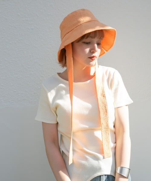 KBF（ケイビーエフ）の「リボン付きチェックバケットHAT（ハット・レディース・ホワイト/ブラック/オレンジ系その他・ONE）」の12枚目の写真