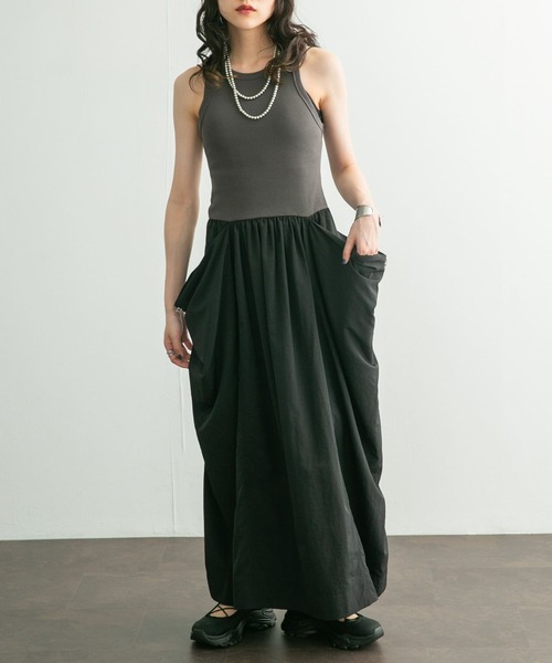 KBF(ケイビーエフ)の「ノースリーブ2WAYドッキングワンピース(ワンピース・レディース・ブルー系その他/チャコールグレー/イエロー・ONE)」の6枚目の写真