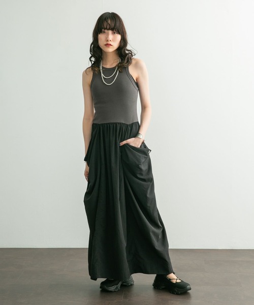 KBF(ケイビーエフ)の「ノースリーブ2WAYドッキングワンピース(ワンピース・レディース・ブルー系その他/チャコールグレー/イエロー・ONE)」の8枚目の写真