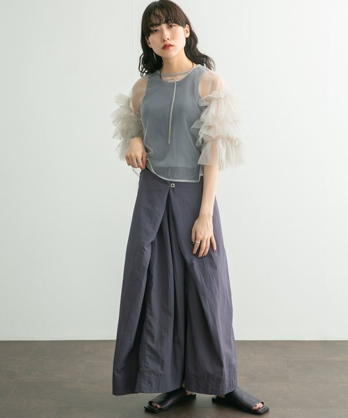 KBF ノースリーブロングワンピース 生成り 異素材ドッキング マキシ丈