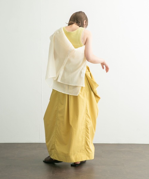 KBF ノースリーブロングワンピース 生成り 異素材ドッキング マキシ丈