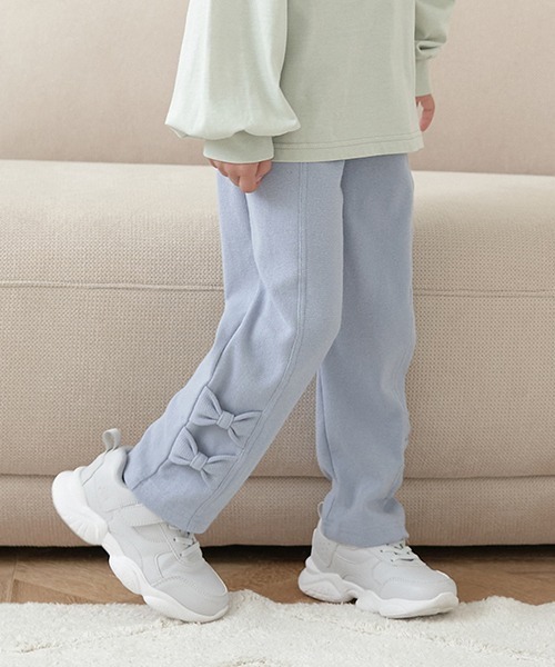 リボン付きパンツ 配色リボン付きワイドパンツ【洗濯機洗い可】（6～9分丈パンツ