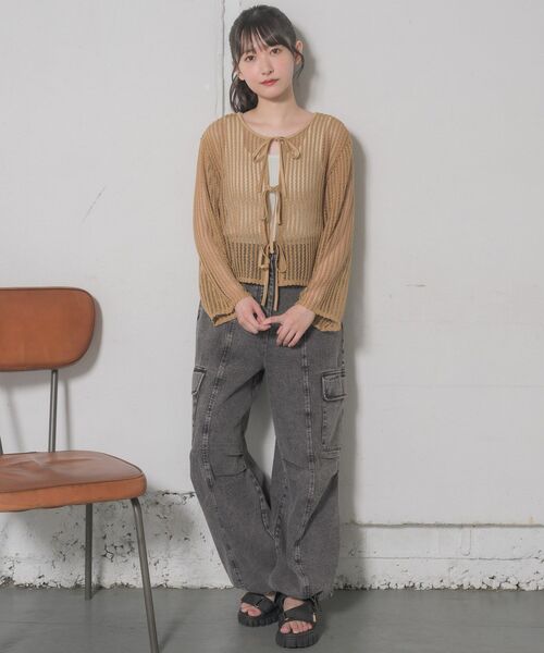 RETRO GIRL（レトロガール）の「カーゴデニムパンツ（デニムパンツ・レディース・ブルー/ブラック/ケミカルウォッシュ・FREE）」の7枚目の写真