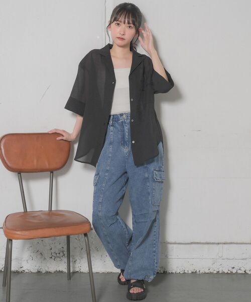 RETRO GIRL（レトロガール）の「カーゴデニムパンツ（デニムパンツ・レディース・ブルー/ブラック/ケミカルウォッシュ・FREE）」の13枚目の写真