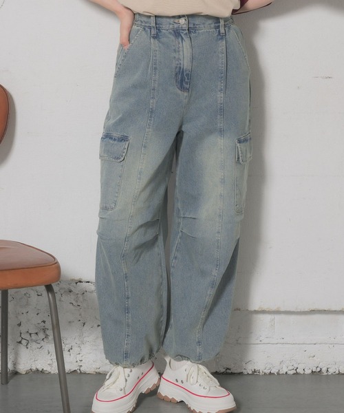 RETRO GIRL（レトロガール）の「カーゴデニムパンツ（デニムパンツ・レディース・ブルー/ブラック/ケミカルウォッシュ・FREE）」の3枚目の写真