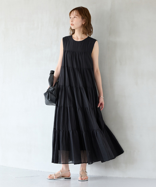 美品 アンタイトル シアーコットンボイルティアードワンピース ブラック UNTITLED（アンタイトル）の「◇【洗える】シアーコットンボイル