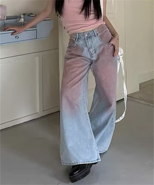 セール】ピンクウォッシュ加工ワイドデニムパンツ（デニムパンツ
