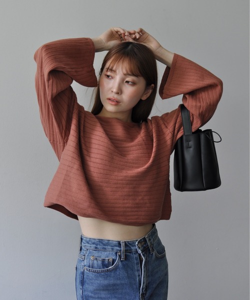 Meli rich（メリーリッチ）の「ワイドショートリブニットボートネックプルオーバー（ニット/セーター・レディース・アイボリー/チャコールグレー/テラコッタ・FREE）」の18枚目の写真