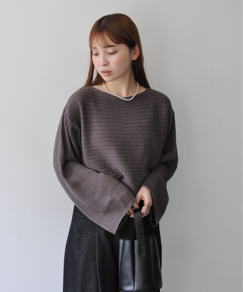 Meli rich（メリーリッチ）の「ワイドショートリブニットボートネックプルオーバー（ニット/セーター・レディース・アイボリー/チャコールグレー/テラコッタ・FREE）」の5枚目の写真
