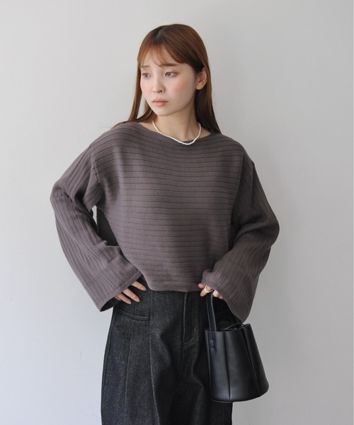 Meli rich（メリーリッチ）の「ワイドショートリブニットボートネックプルオーバー（ニット/セーター・レディース・アイボリー/チャコールグレー/テラコッタ・FREE）」の7枚目の写真