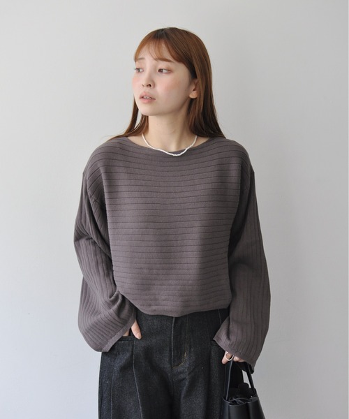 Meli rich（メリーリッチ）の「ワイドショートリブニットボートネックプルオーバー（ニット/セーター・レディース・アイボリー/チャコールグレー/テラコッタ・FREE）」の8枚目の写真