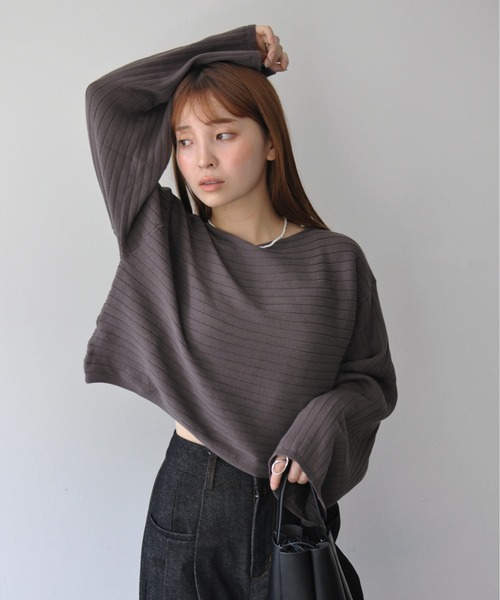Meli rich（メリーリッチ）の「ワイドショートリブニットボートネックプルオーバー（ニット/セーター・レディース・アイボリー/チャコールグレー/テラコッタ・FREE）」の9枚目の写真
