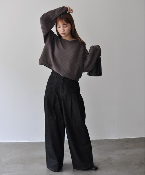 Meli rich（メリーリッチ）の「ワイドショートリブニットボートネックプルオーバー（ニット/セーター・レディース・アイボリー/チャコールグレー/テラコッタ・FREE）」の13枚目の写真