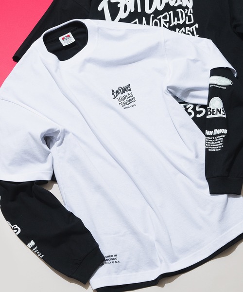 BEN DAVIS(ベンデイビス)の「【BEN DAVIS/ベンデイビス】タギングロゴ バックプリント レイヤードロングTシャツ オーバーサイズ ロンT&半袖T 2点セット(Tシャツ/カットソー・メンズ・ホワイト系その他/ホワイト系その他2/ブラック系その他/ブラック系その他2・SMALL/MEDIUM/X-LARGE/LARGE)」の1枚目の写真