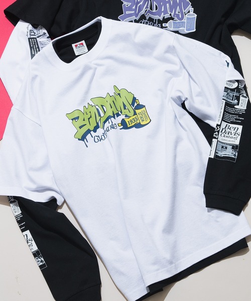 【セール】【BEN DAVIS/ベンデイビス】タギングロゴ バックプリント レイヤードロングTシャツ オーバーサイズ ロンT＆半袖T 2点セット（Tシャツ/カットソー）｜BEN DAVIS（ベンデイビス）