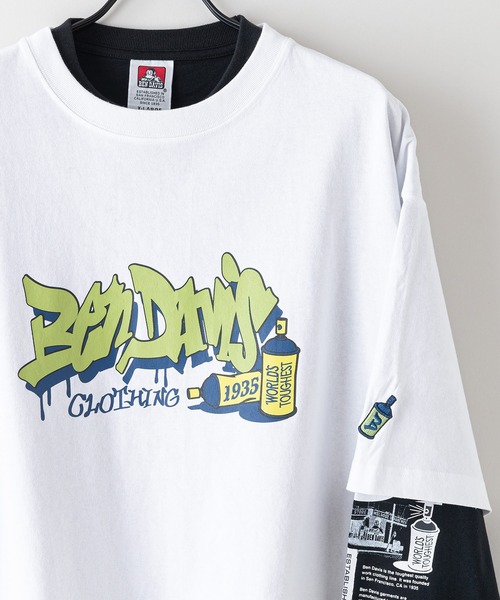 BEN DAVIS(ベンデイビス)の「【BEN DAVIS/ベンデイビス】タギングロゴ バックプリント レイヤードロングTシャツ オーバーサイズ ロンT&半袖T 2点セット(Tシャツ/カットソー・メンズ・ホワイト系その他/ホワイト系その他2/ブラック系その他/ブラック系その他2・SMALL/MEDIUM/X-LARGE/LARGE)」の7枚目の写真