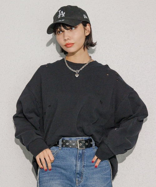 PAGEBOY（ページボーイ）の「ダメージBIGスウェット（スウェット・レディース・チャコールグレー/オートミール/ピンク・FREE）」の6枚目の写真