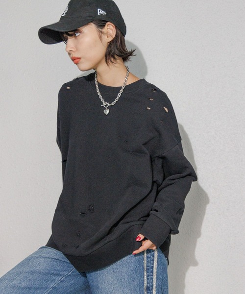 PAGEBOY（ページボーイ）の「ダメージBIGスウェット（スウェット・レディース・チャコールグレー/オートミール/ピンク・FREE）」の8枚目の写真