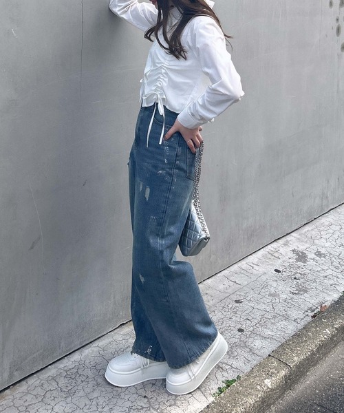 INGNI（イング）の「ドロストギャザークロップドシャツ（シャツ/ブラウス・レディース・ブラック系/ブルー/オフホワイト・M）」の11枚目の写真