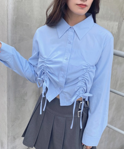 INGNI（イング）の「ドロストギャザークロップドシャツ（シャツ/ブラウス・レディース・ブラック系/ブルー/オフホワイト・M）」の21枚目の写真