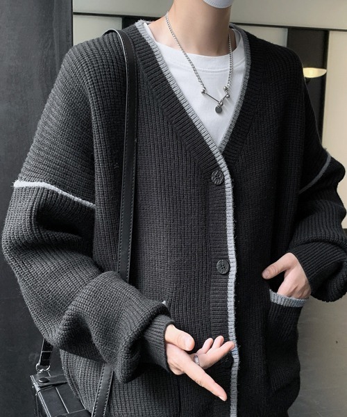 FVLMEN линейный V‑neck вязаный кардиган — V‑образный вырез