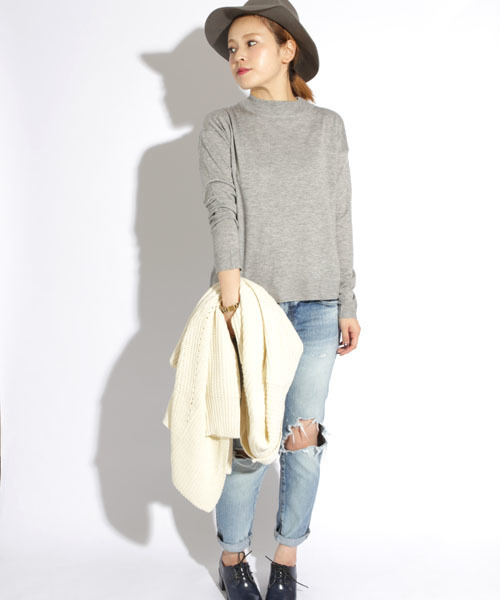 Denime（ドゥニーム）の「テンジクアミハイネック（ニット/セーター・レディース・ワイン/オフホワイト/ライトグレー/ネイビー/ダークグレー・FREE）」の20枚目の写真