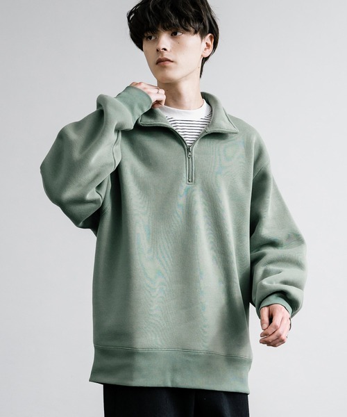 オーバーサイズ ヘビーウェイト裏起毛ハーフジップスウェット