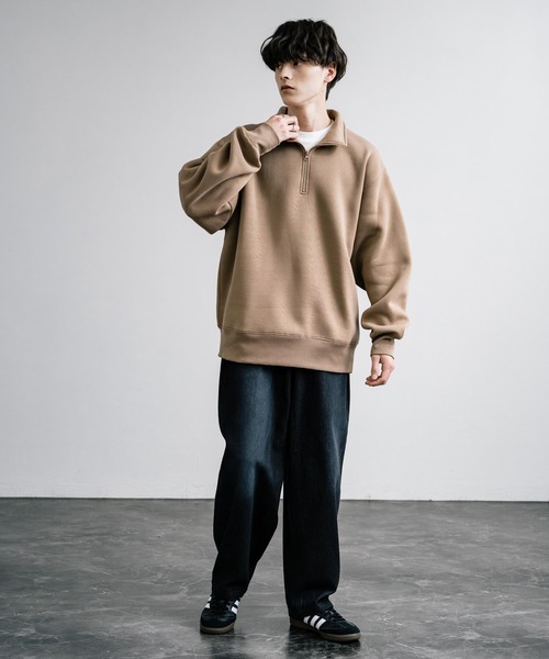 オーバーサイズ ヘビーウェイト裏起毛ハーフジップスウェット