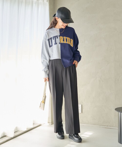 FREAK'S STORE(フリークスストア)の「リメイク ロゴショートスウェット(スウェット・レディース・ネイビー/ライトグレー/ワインレッド/グレー・フリ-)」の9枚目の写真